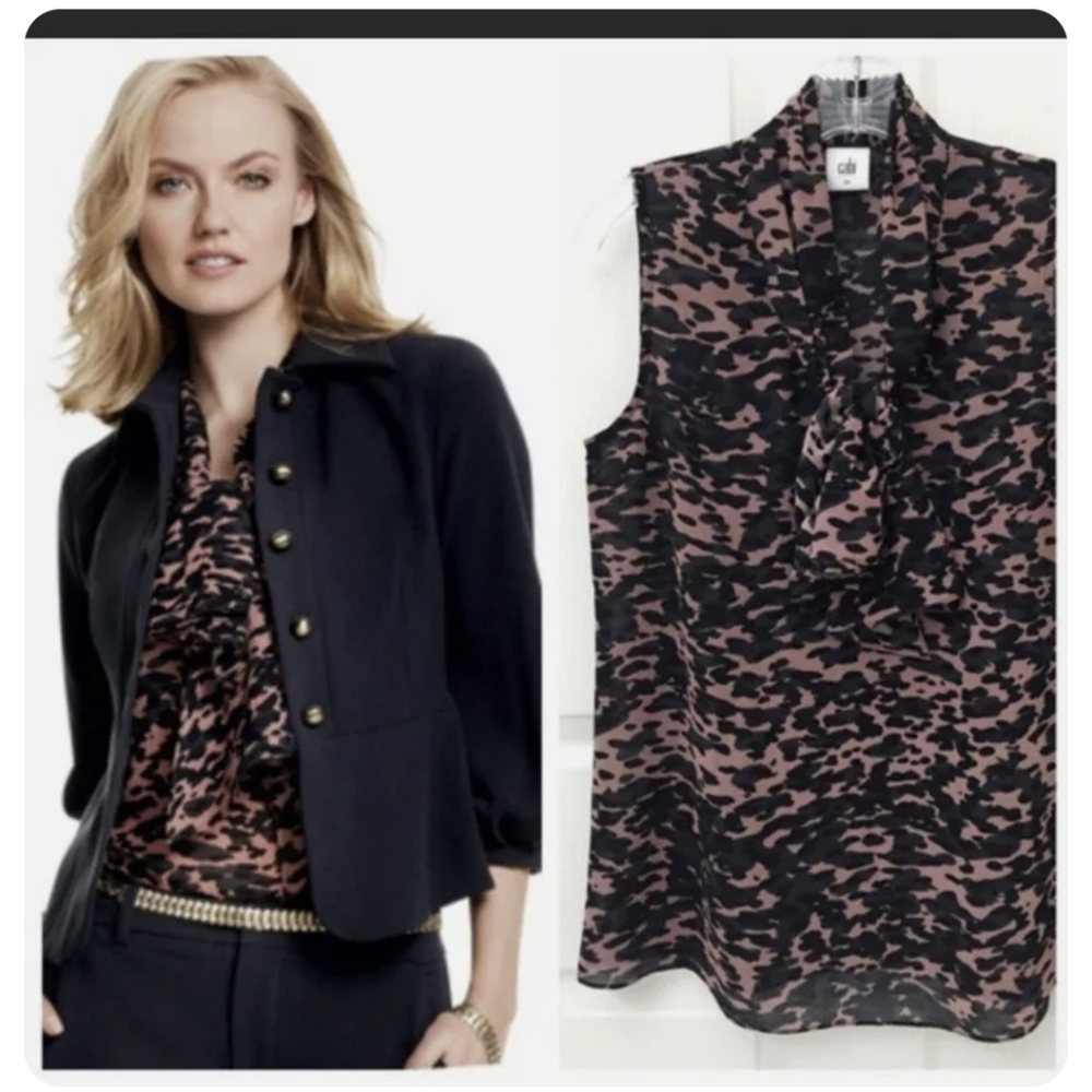 𝅺Cabi #3075 9 to 5 Pink Black Animal Print Sleeveless Top, Size Small